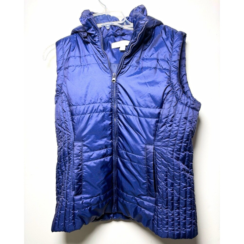 New York & Company Purple Quilted Hooded (Removable) Puffer Vest Zip Women’s M